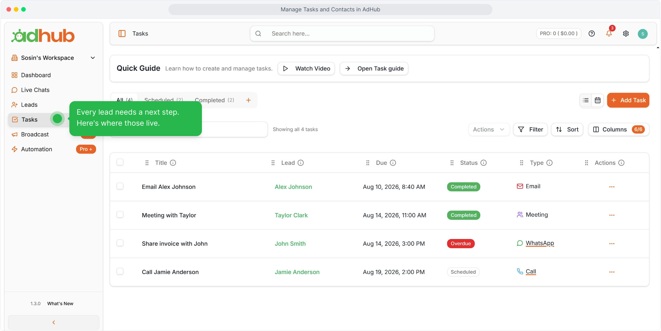 Click Tasks in the sidebar