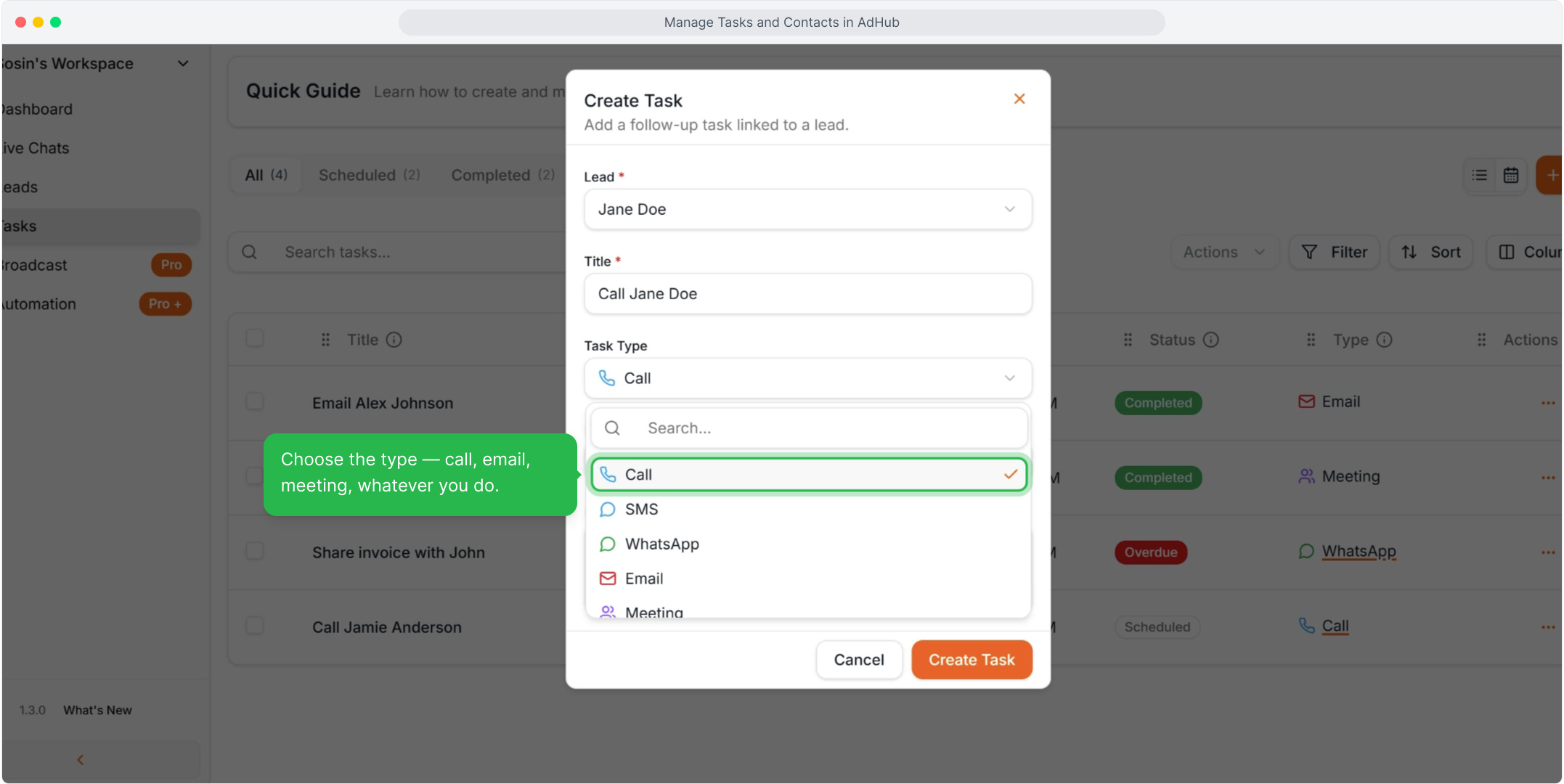 Choose the task type