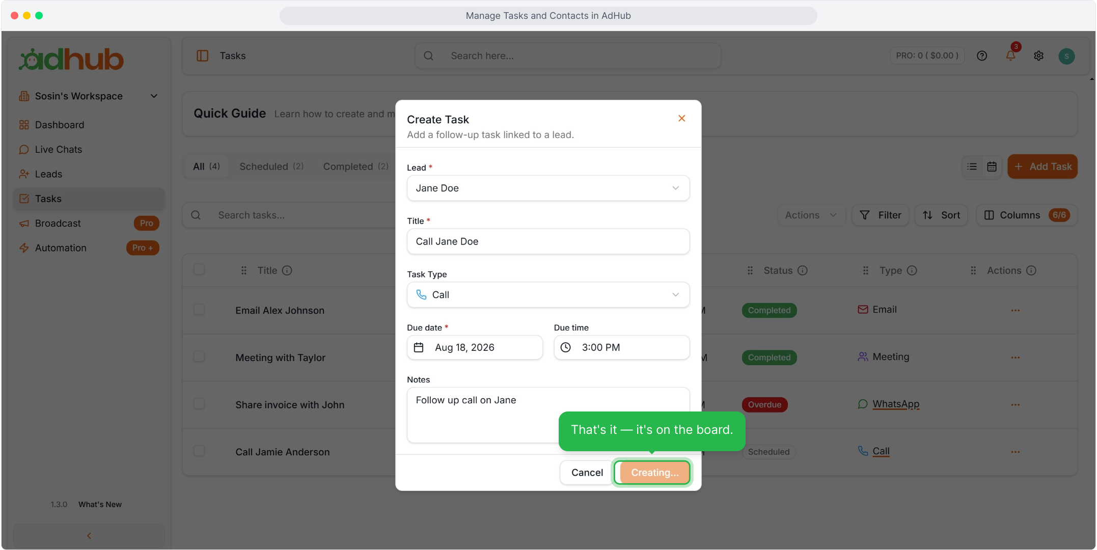 Click Create Task