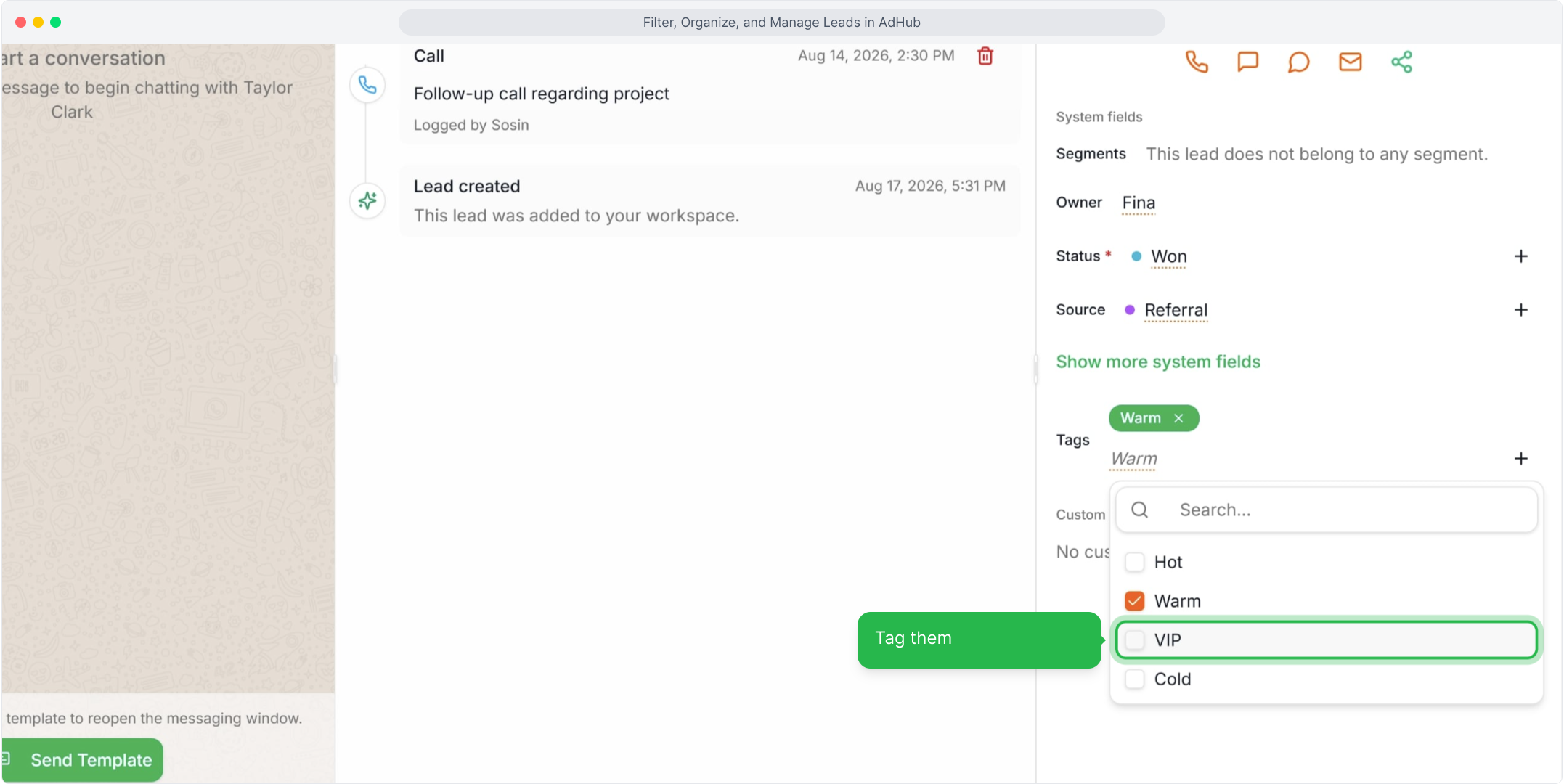 Add or remove tags on the lead