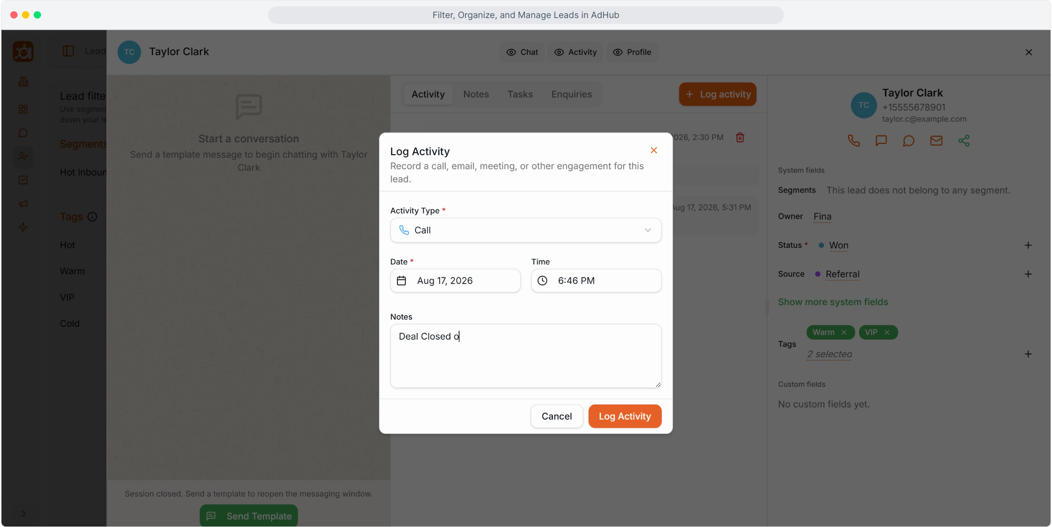 Fill in the Log Activity form