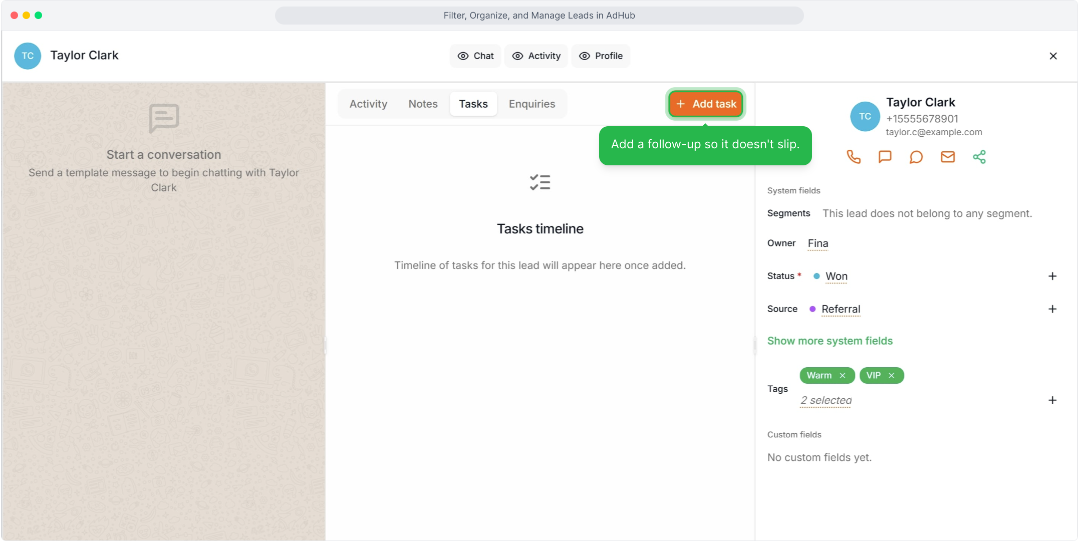 Click Add task on the Tasks tab