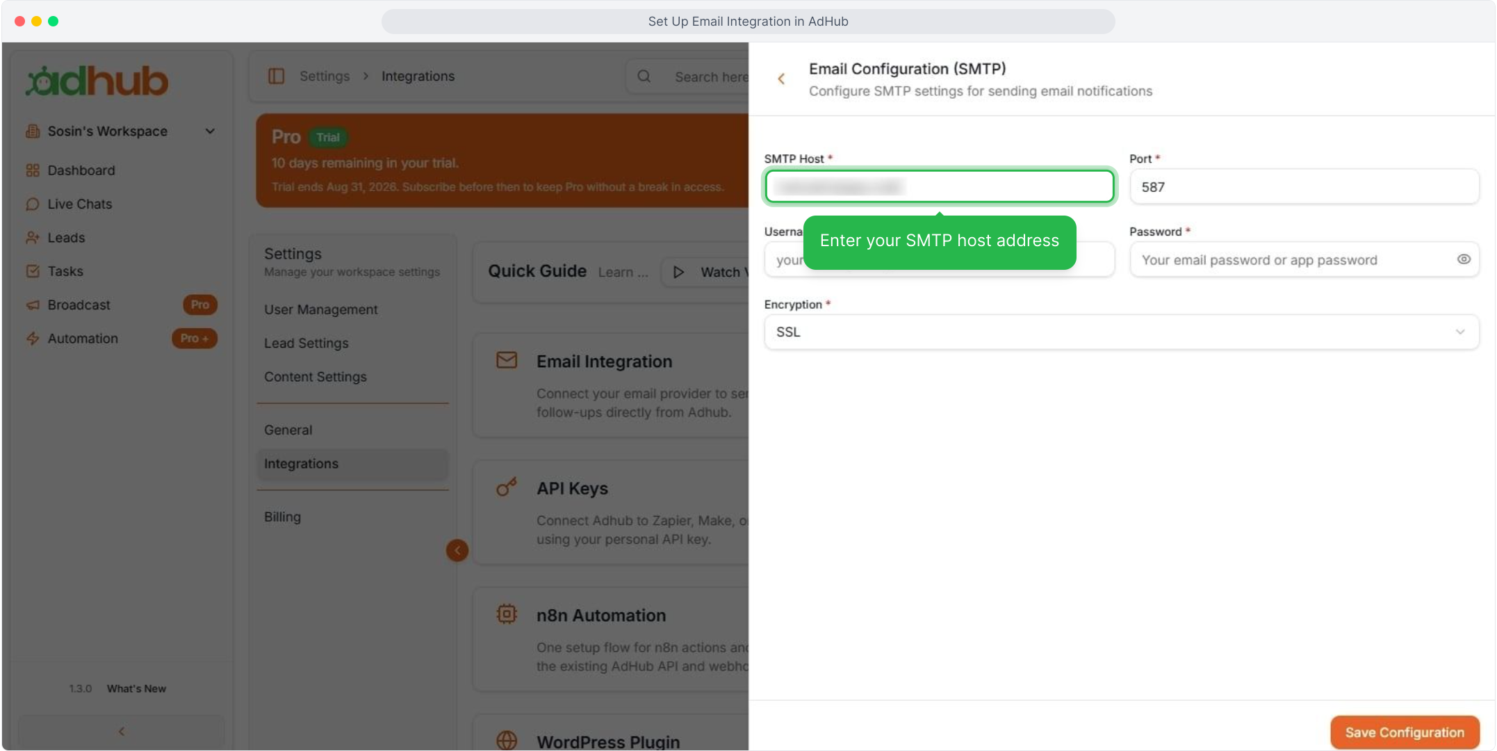 Enter the SMTP host