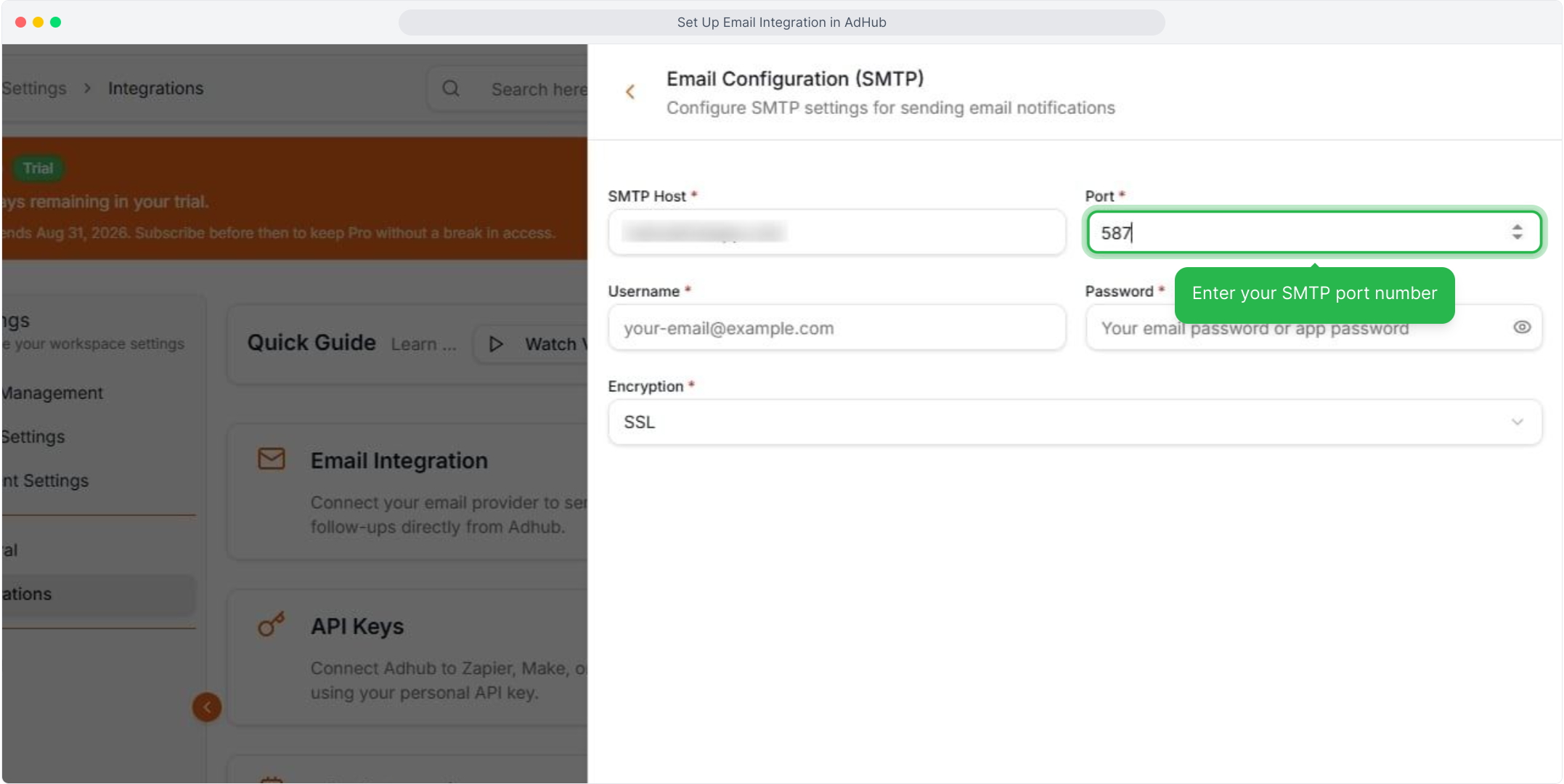 Enter the SMTP port